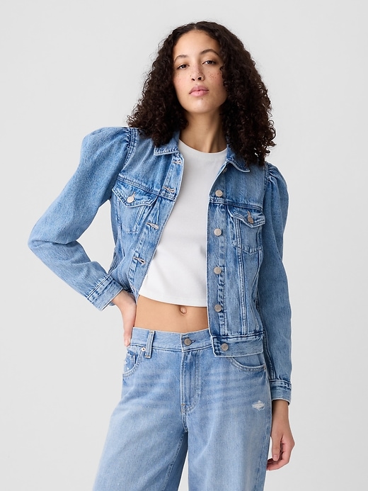 Image number 1 showing, Puff Sleeve Icon Denim Jacket