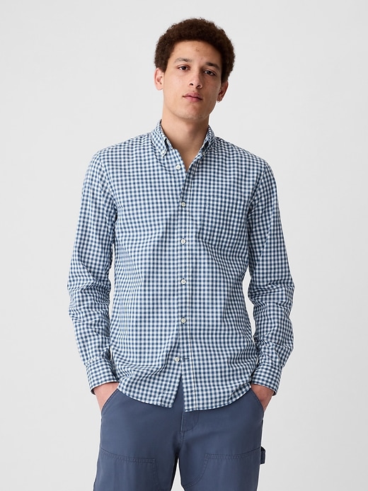 Gap Men's Short Sleeve Stretch Poplin Shirt - Slim Fit Casual Button Down