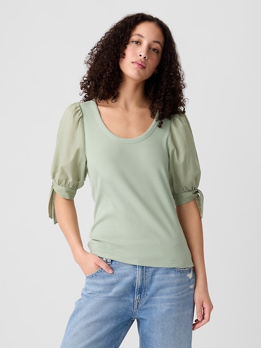Image number 5 showing, Puff Tie-Sleeve T-Shirt