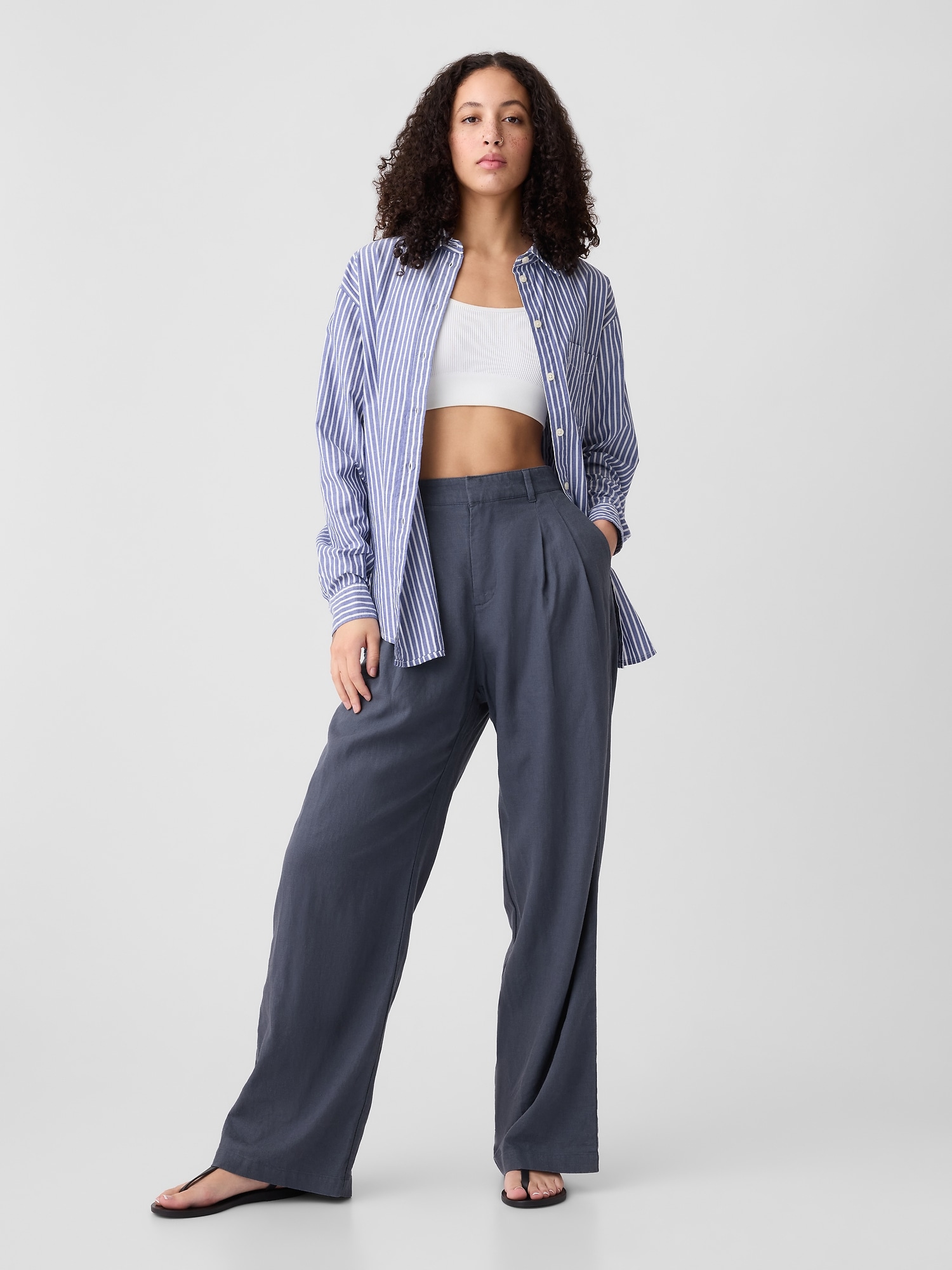 Easy Wide-Leg Linen-Blend Trousers