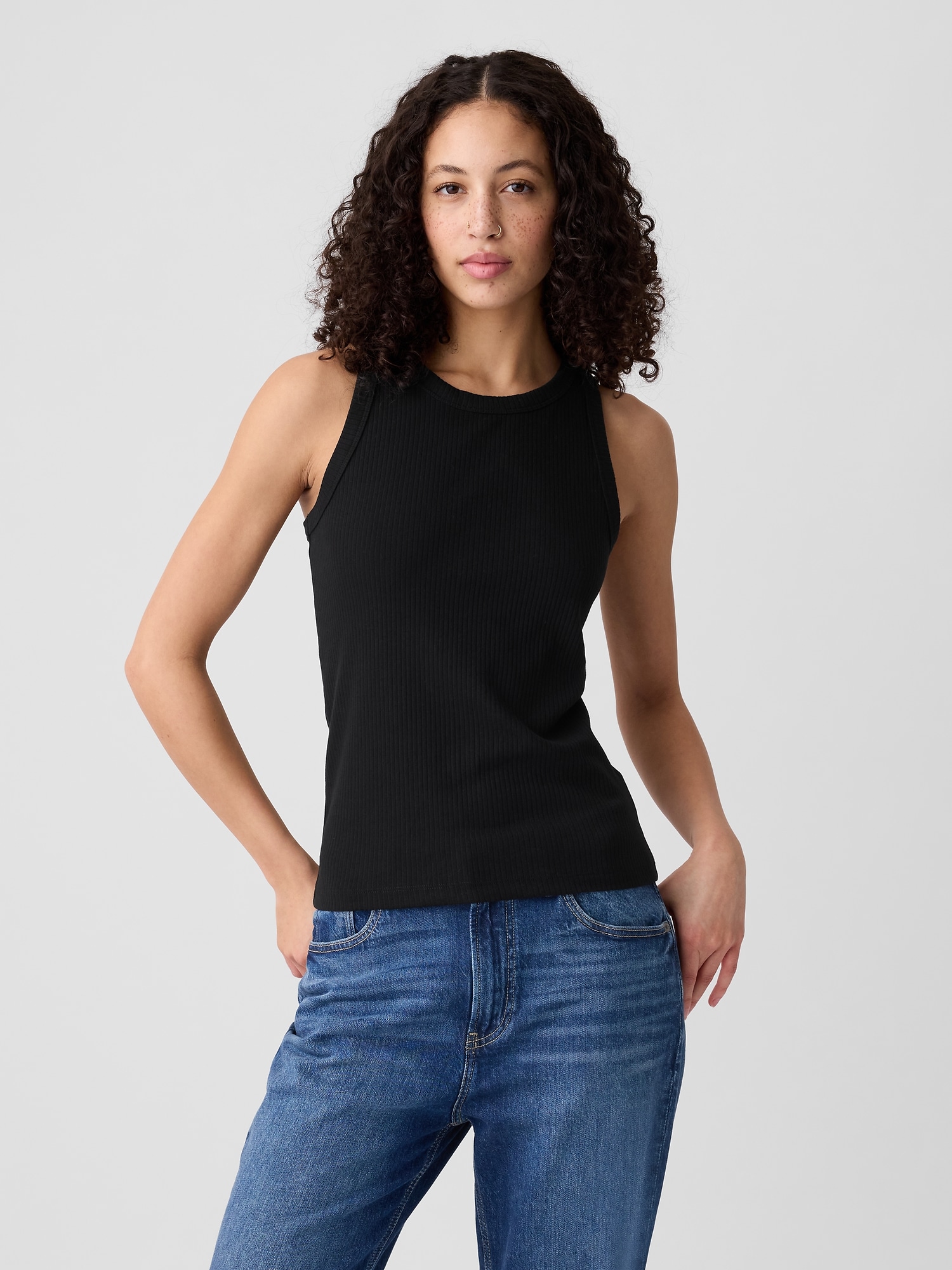 Ribbed High Neck Tank