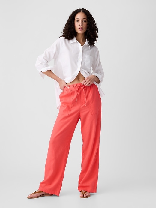 Image number 7 showing, Linen-Blend Wide-Leg Pull-On Pants