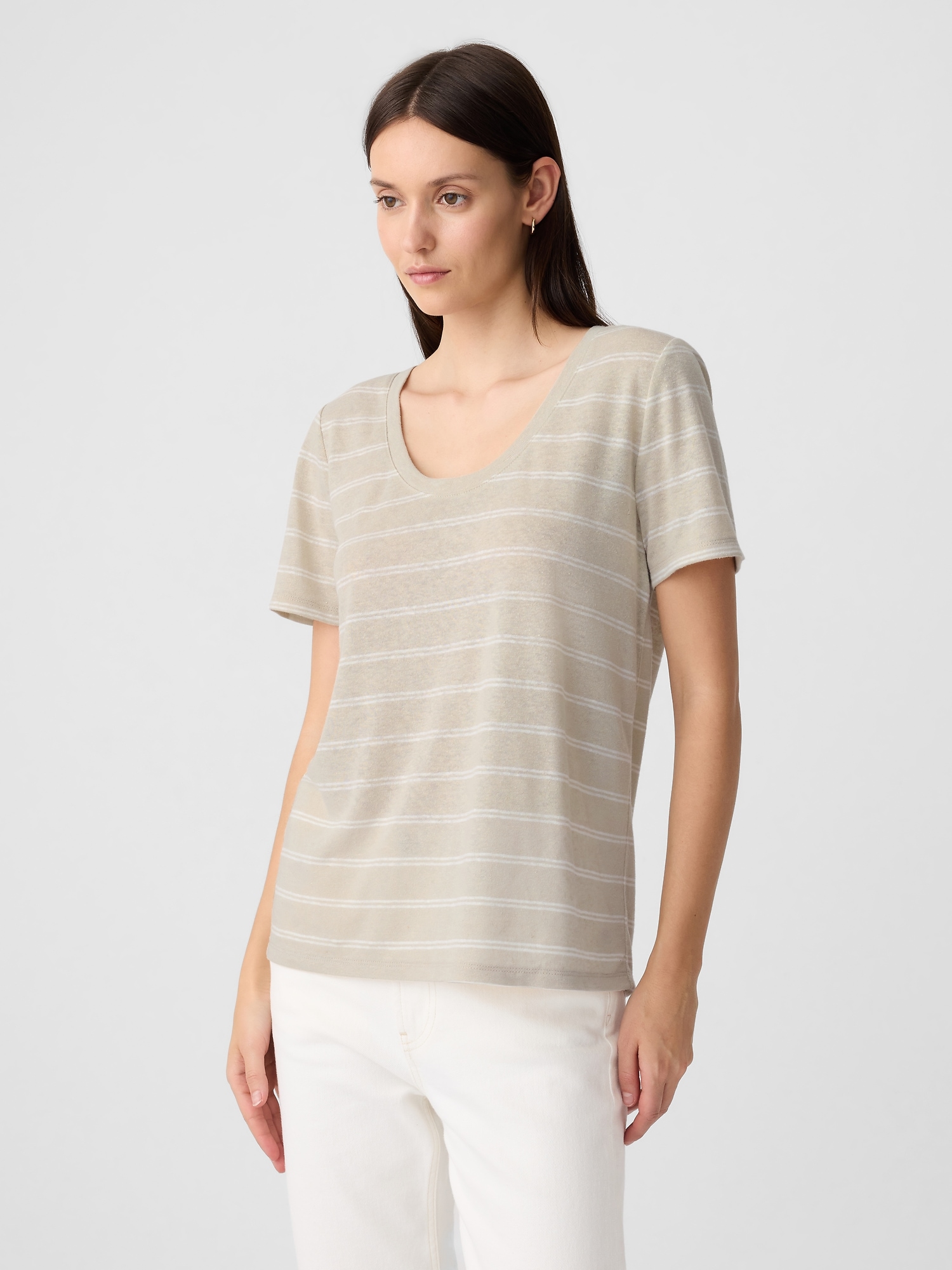 Relaxed Stripe Linen-Blend Scoopneck T-Shirt