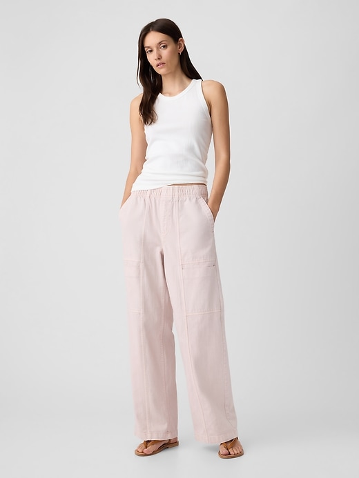 Image number 1 showing, High Rise Wide-Leg Utility Jeans