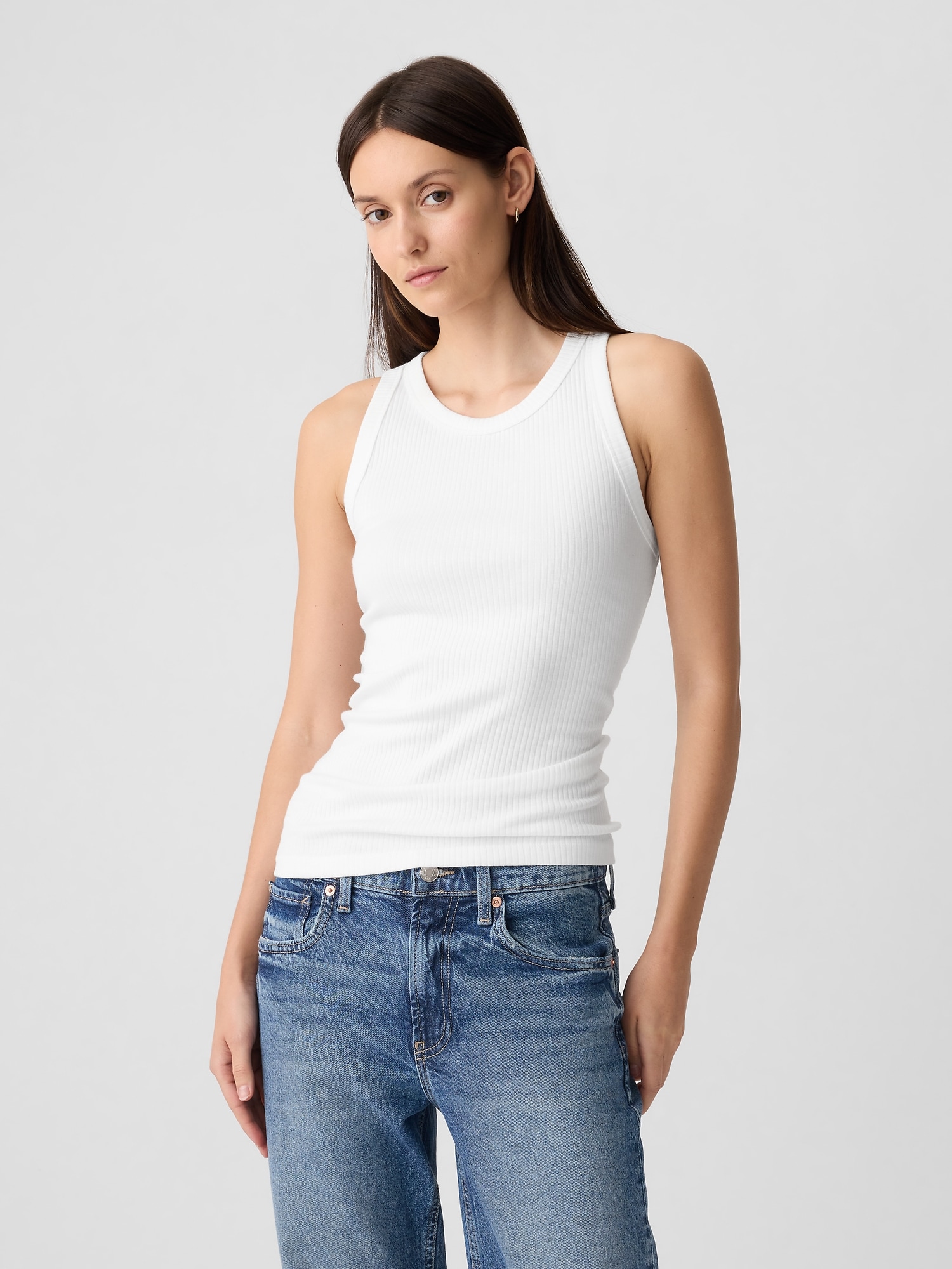 Ribbed High Neck Tank