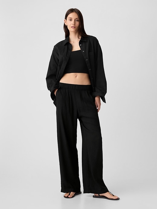 Image number 3 showing, Crinkle Wide-Leg Pull-On Pants