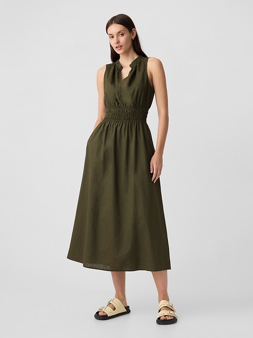 Image number 1 showing, Linen-Blend Splitneck Maxi Dress
