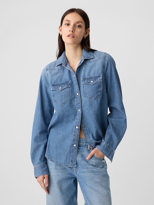Image number 1 showing, Fitted Denim Western Shirt