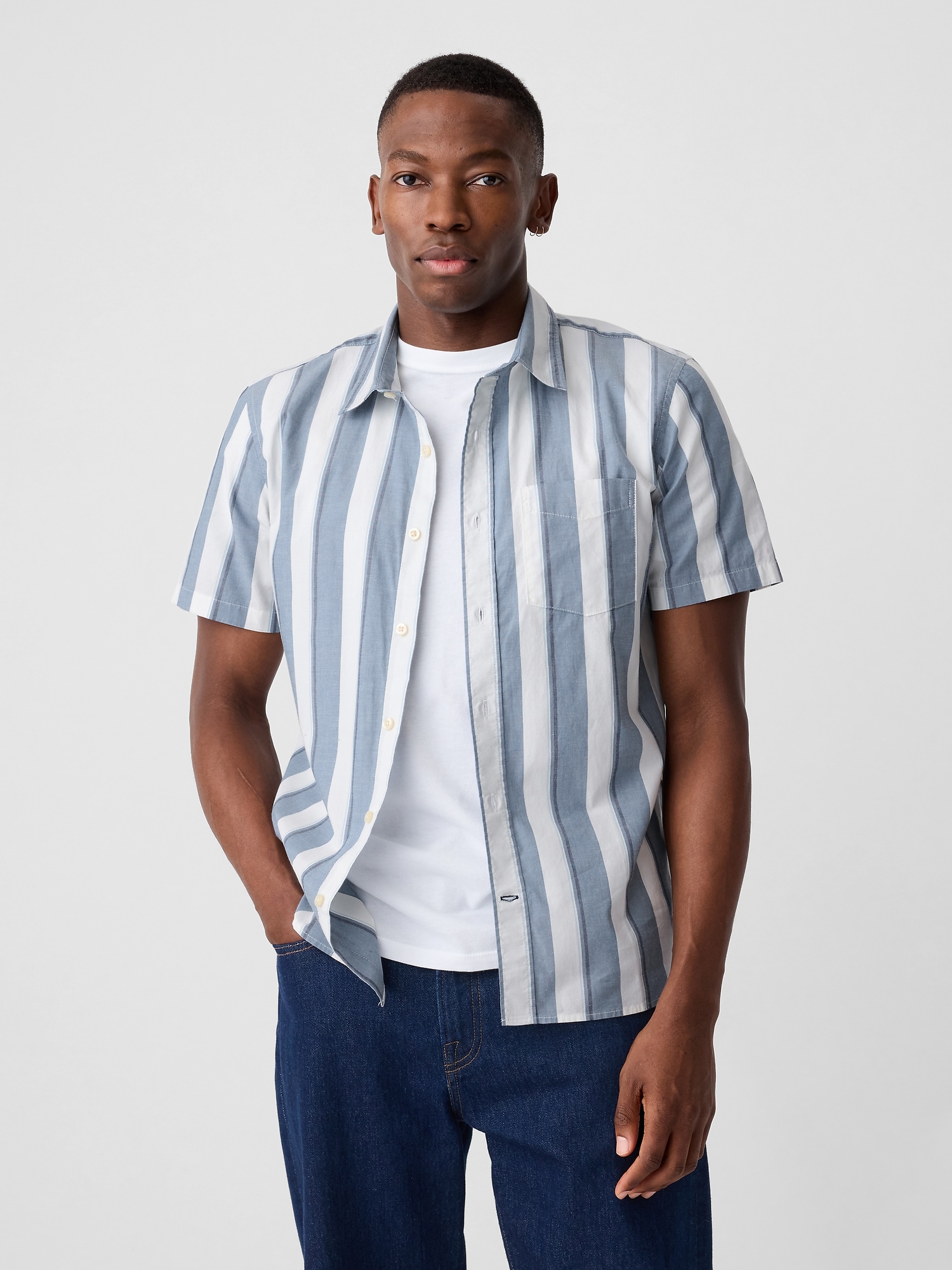 Stretch Poplin Shirt in Standard Fit - Blue
