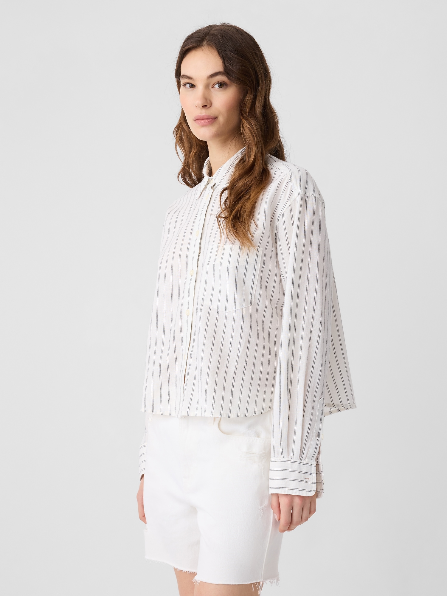 Cropped Linen-Blend Shirt