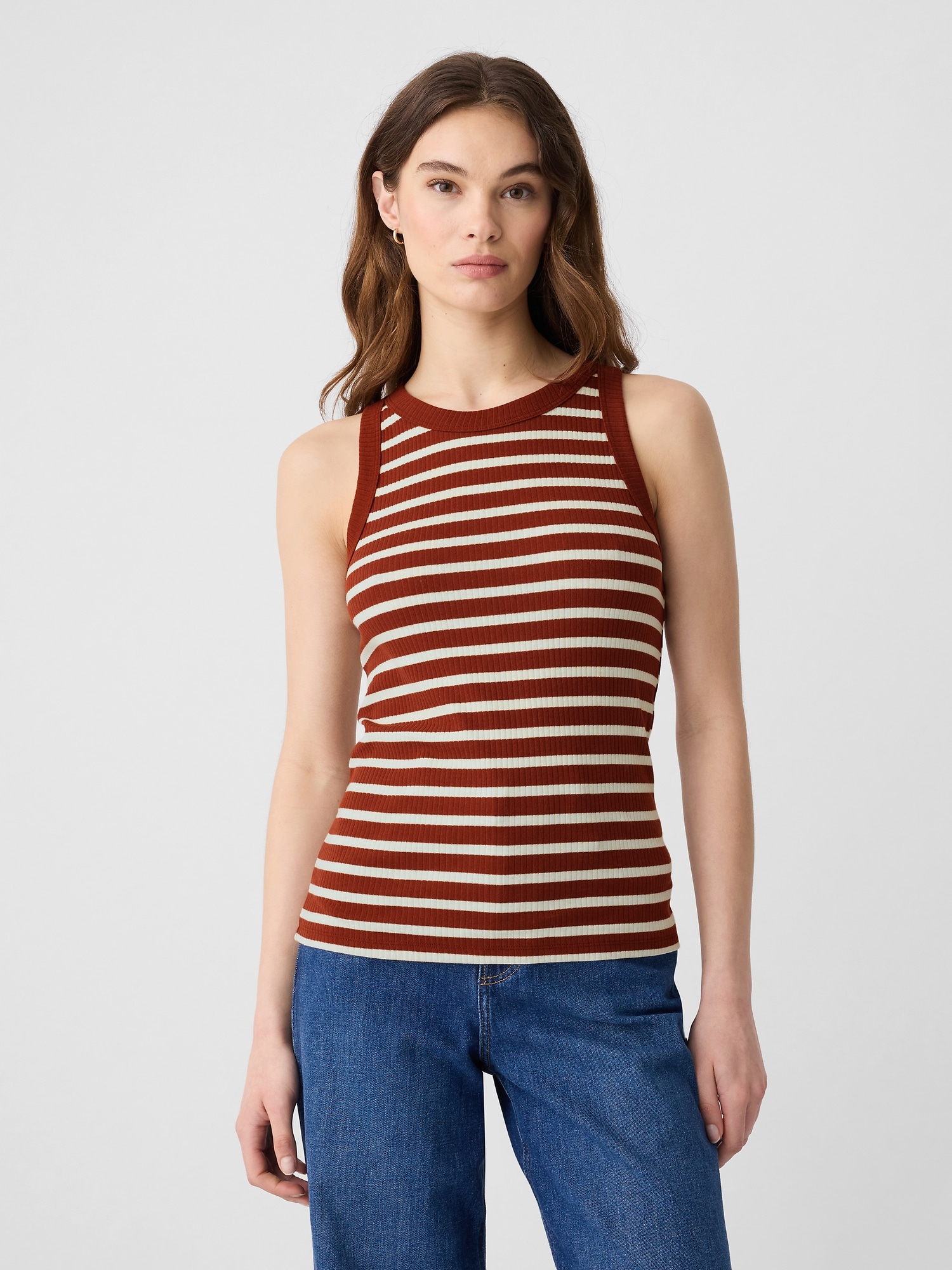 Ribbed High Neck Tank