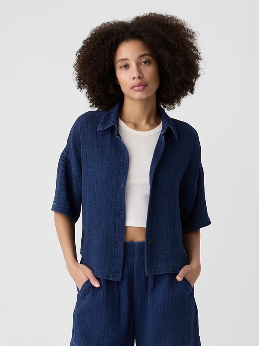Image number 1 showing, Relaxed Cropped Gauze Shirt