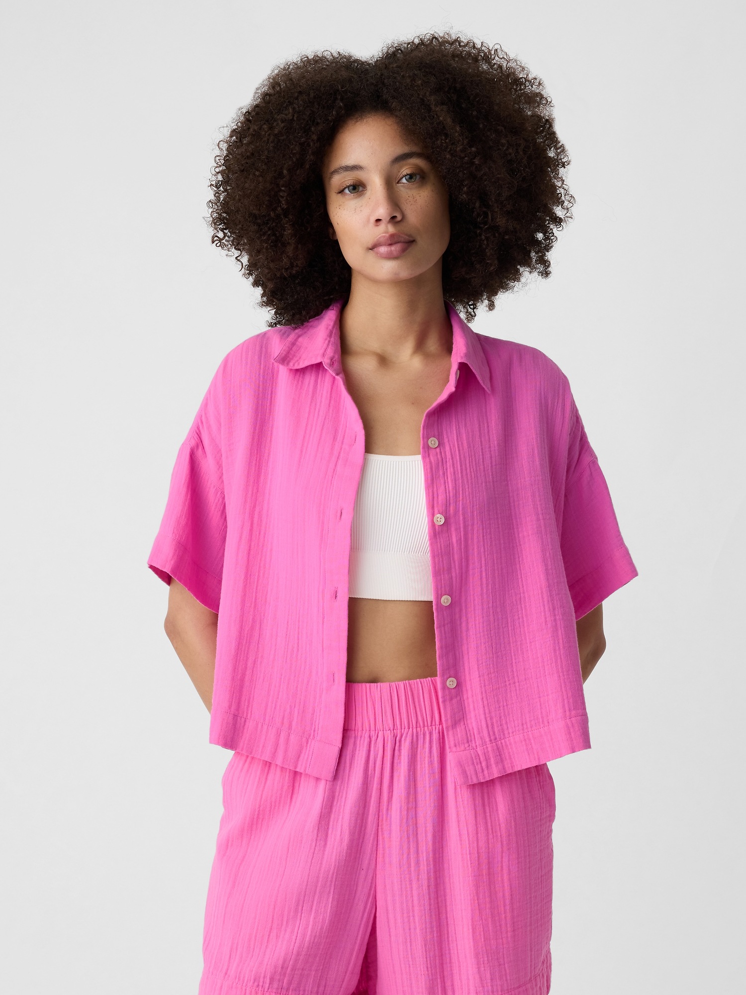 Relaxed Cropped Gauze Shirt