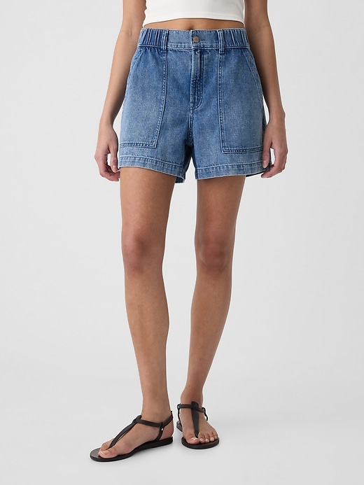 Image number 2 showing, 4" Mid Rise Denim Utility Shorts