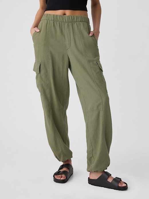 Image number 2 showing, Linen-Blend Parachute Cargo Pull-On Pants