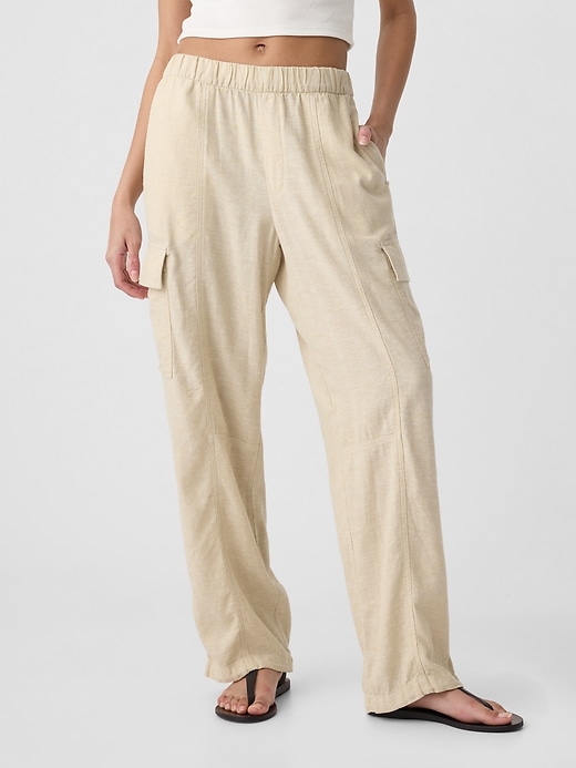 Image number 2 showing, Linen-Blend Parachute Cargo Pull-On Pants