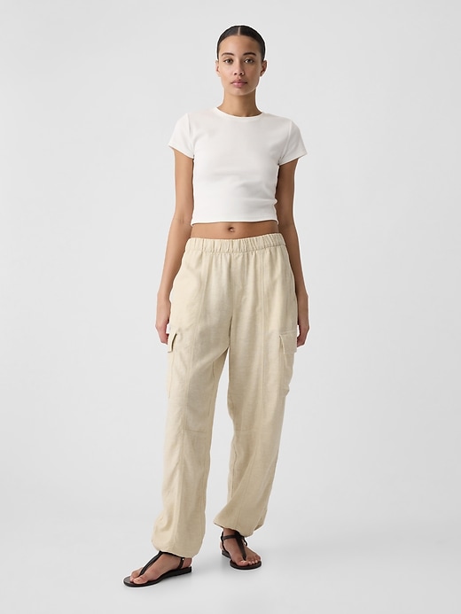 Image number 1 showing, Linen-Blend Parachute Cargo Pull-On Pants
