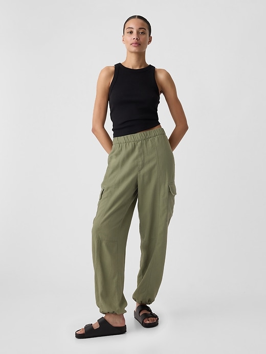 Image number 1 showing, Linen-Blend Parachute Cargo Pull-On Pants