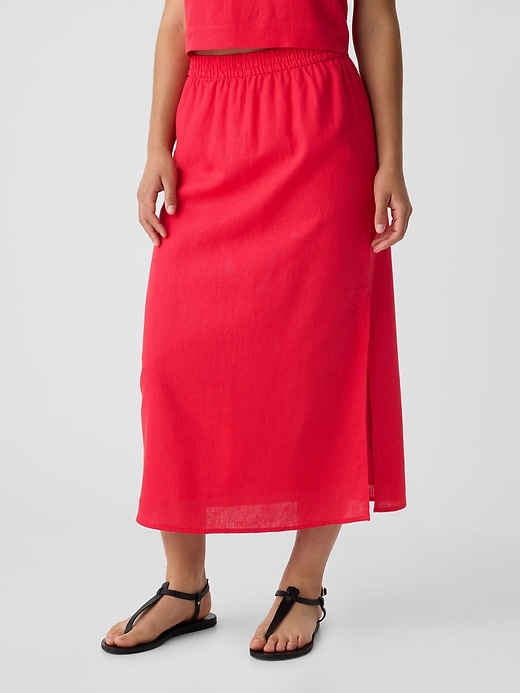 Image number 3 showing, Linen-Blend Midi Slip Skirt