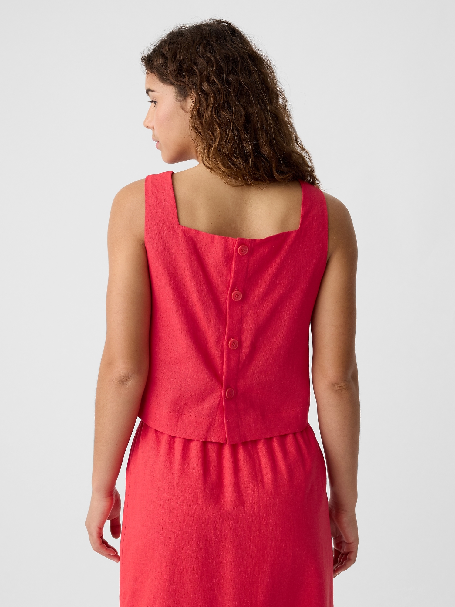 Cropped Linen-Blend Squareneck Tank Top | Gap Factory