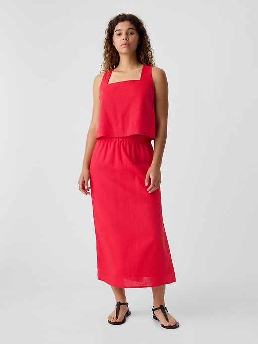 Image number 1 showing, Linen-Blend Midi Slip Skirt