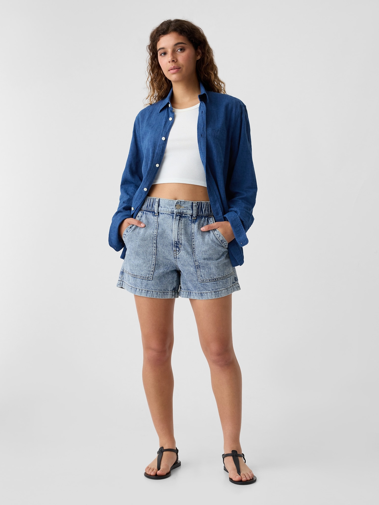 4 Mid Rise Easy Denim Utility Shorts