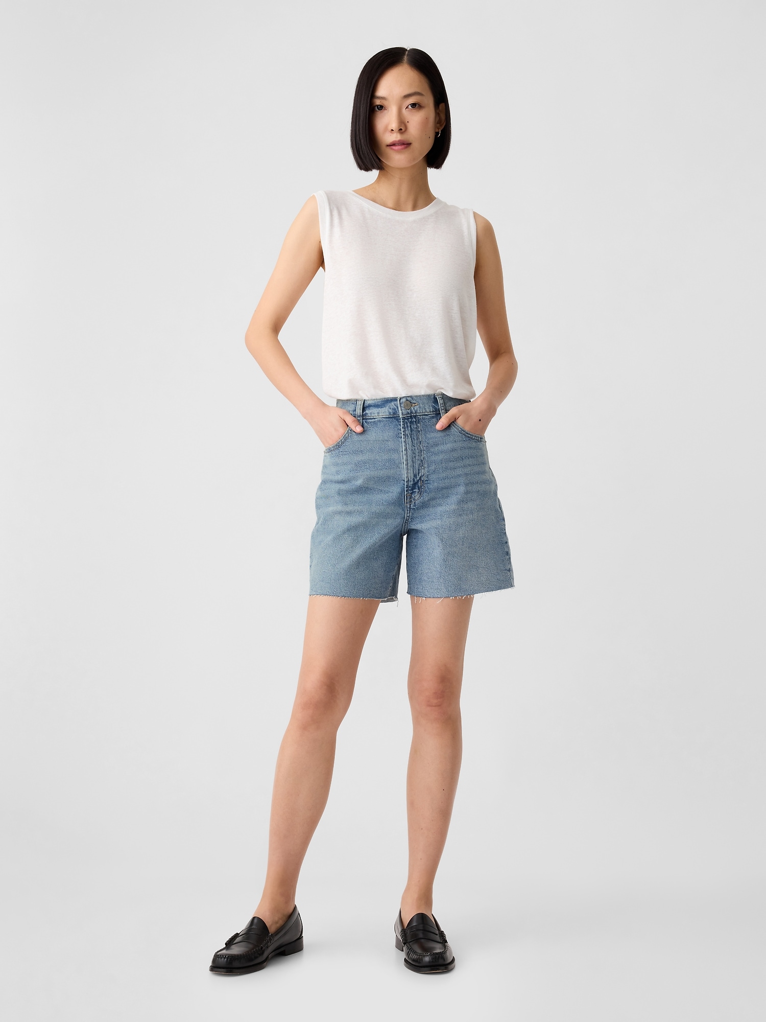 5.5 High Rise Vintage Midi Denim Shorts