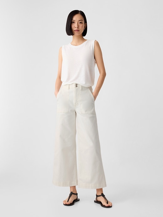 Image number 1 showing, High Rise Wide-Leg Utility Crop Jeans