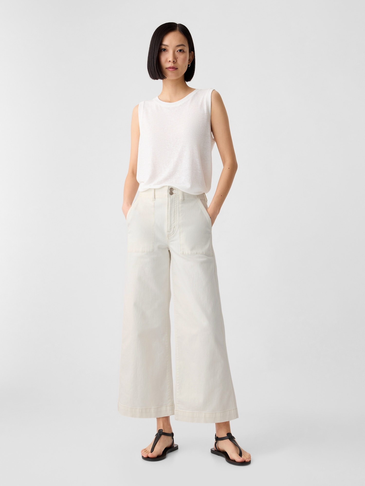 High Rise Wide-Leg Utility Crop Jeans