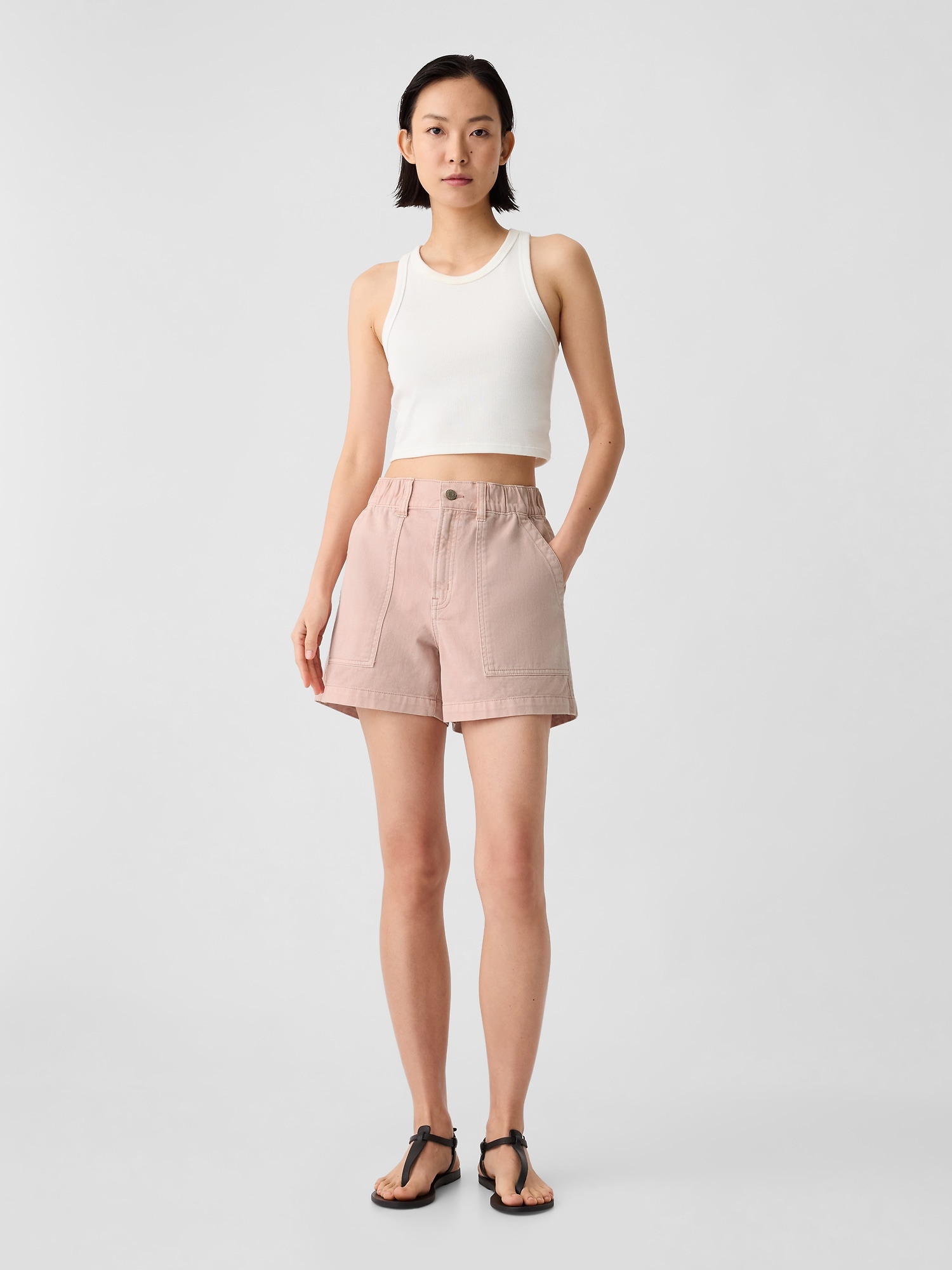 4" Mid Rise Easy Denim Utility Shorts