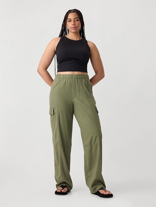 Image number 5 showing, Linen-Blend Parachute Cargo Pull-On Pants
