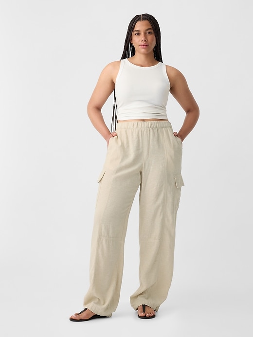 Image number 5 showing, Linen-Blend Parachute Cargo Pull-On Pants