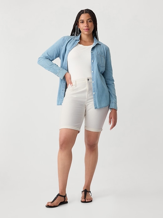 Image number 5 showing, 9" Mid Rise Denim Bermuda Shorts