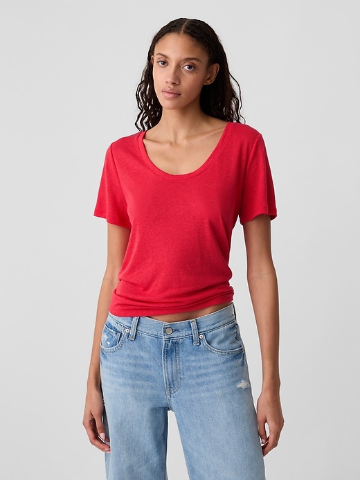 Image number 1 showing, Relaxed Linen-Blend Scoopneck T-Shirt