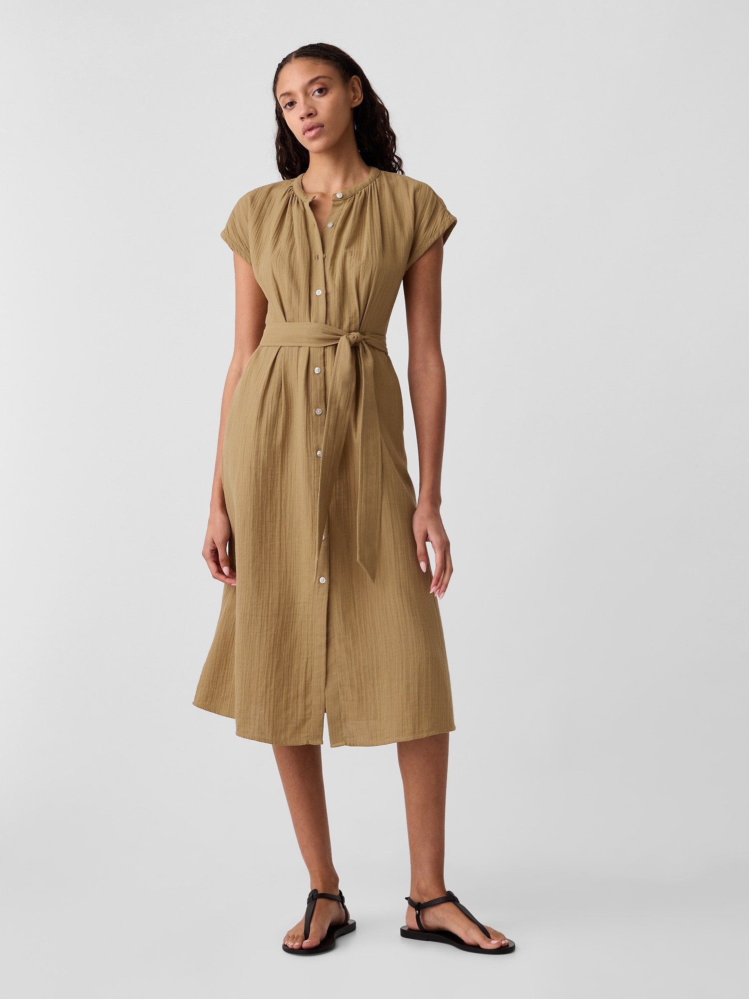 Gauze Midi Shirtdress