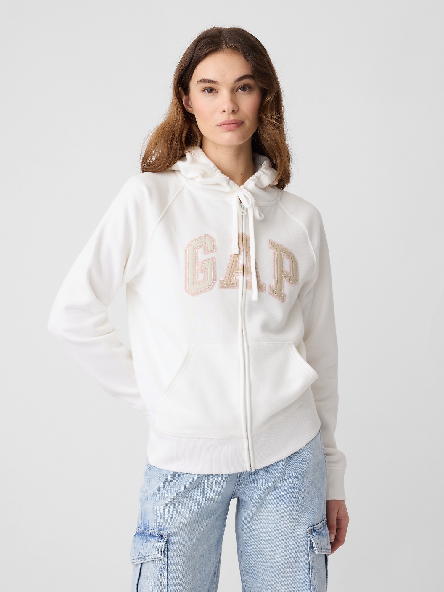 Gap Logo Zip Hoodie - White Multi Logo