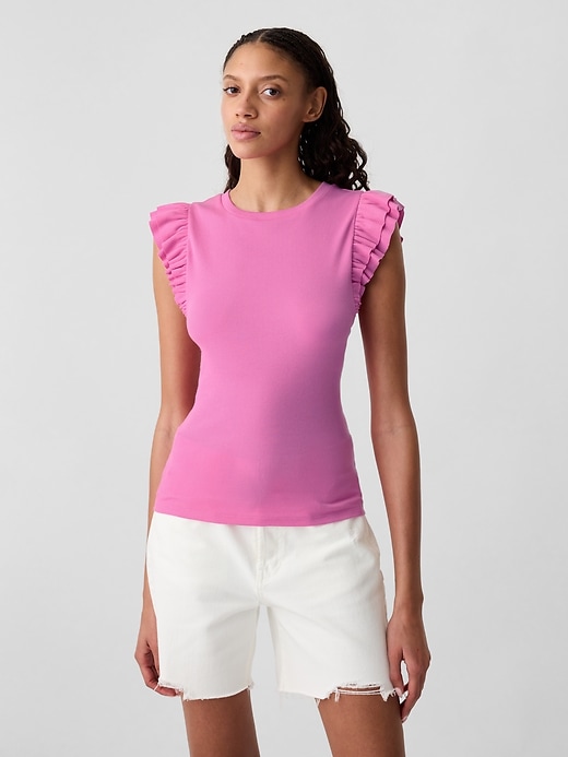 Image number 7 showing, Ribbed Flutter Sleeve Top