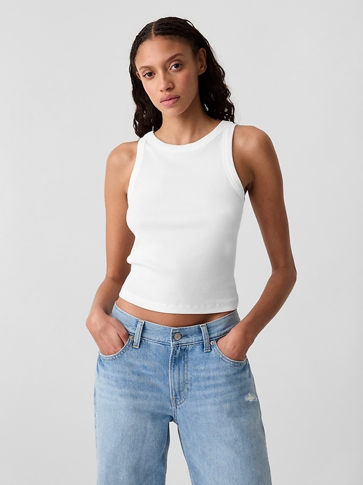 Image number 1 showing, Cropped Ribbed High Neck Tank