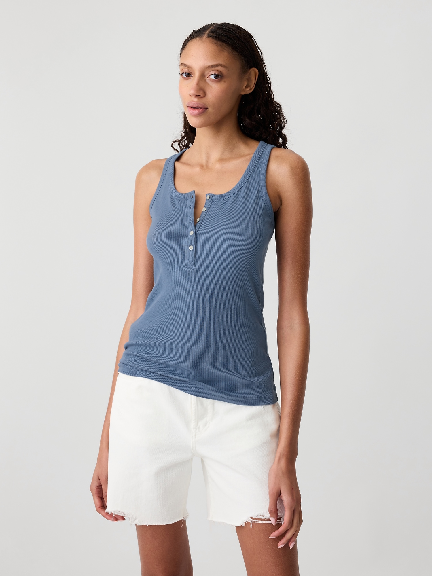 Ribbed Henley Tank Top