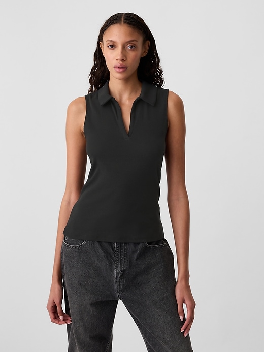 Image number 7 showing, Ribbed Sleeveless Polo Shirt