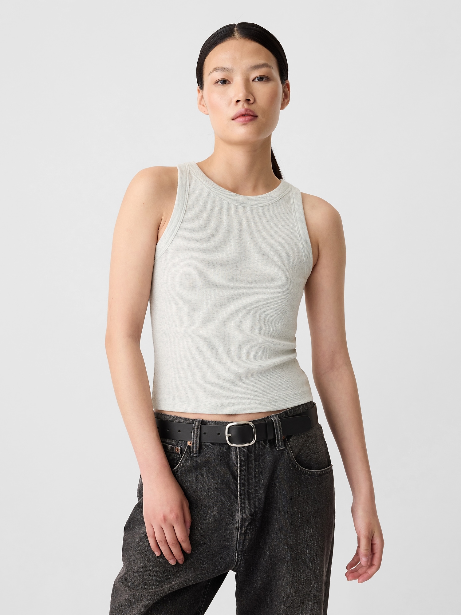 Cropped Ribbed High Neck Tank