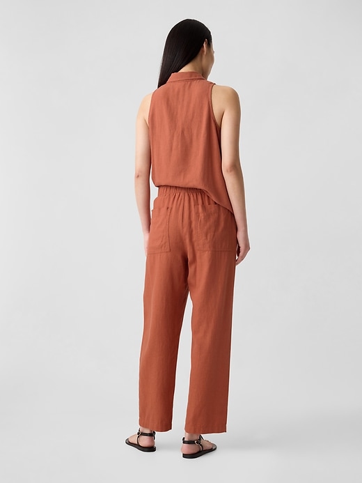Image number 4 showing, Linen-Blend Straight Pull-On Pants