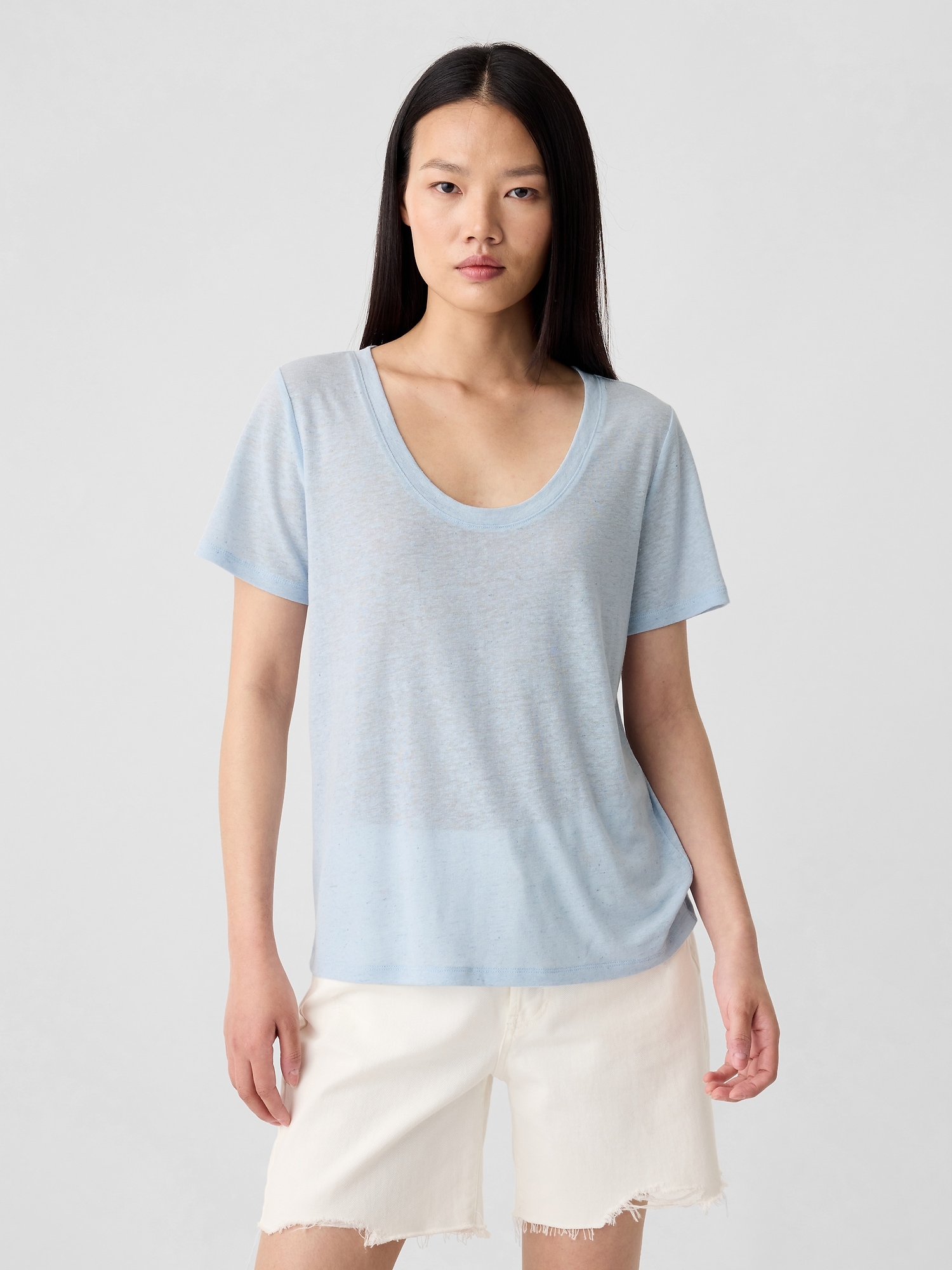 Relaxed Linen-Blend Scoopneck T-Shirt