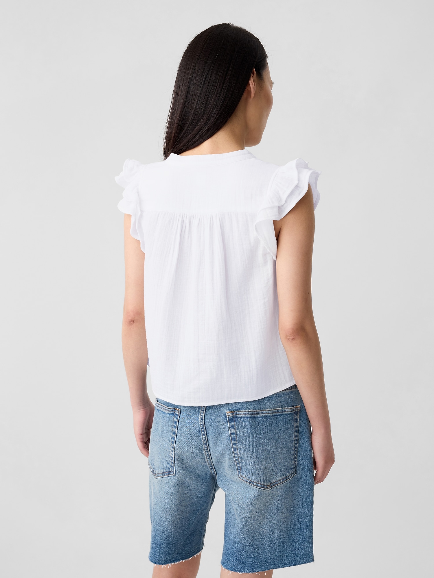 売れ筋商品|||デモクラシー カットソー トップス レディース Petite Flutter-Sleeve Split-Neck Top Off White Democracy Womens Flutter Short Sleeve Embroidered Top – ShopCGX