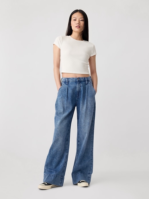 Image number 1 showing, High Rise Wide-Leg Pleated Trousers