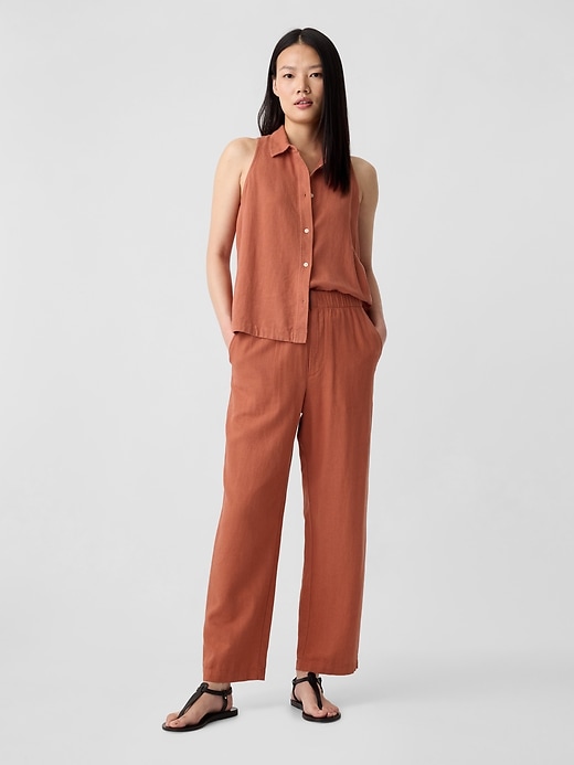Image number 8 showing, Linen-Blend Straight Pull-On Pants