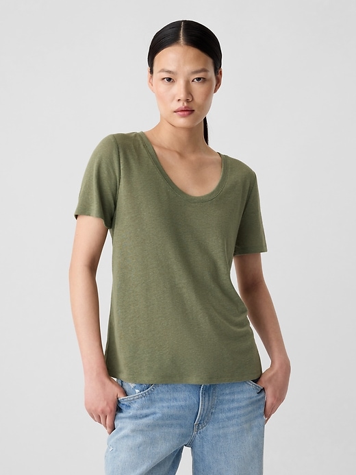 Image number 1 showing, Relaxed Linen-Blend Scoopneck T-Shirt