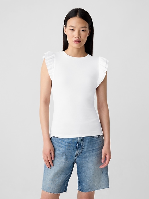 Image number 1 showing, Ribbed Flutter Sleeve Top