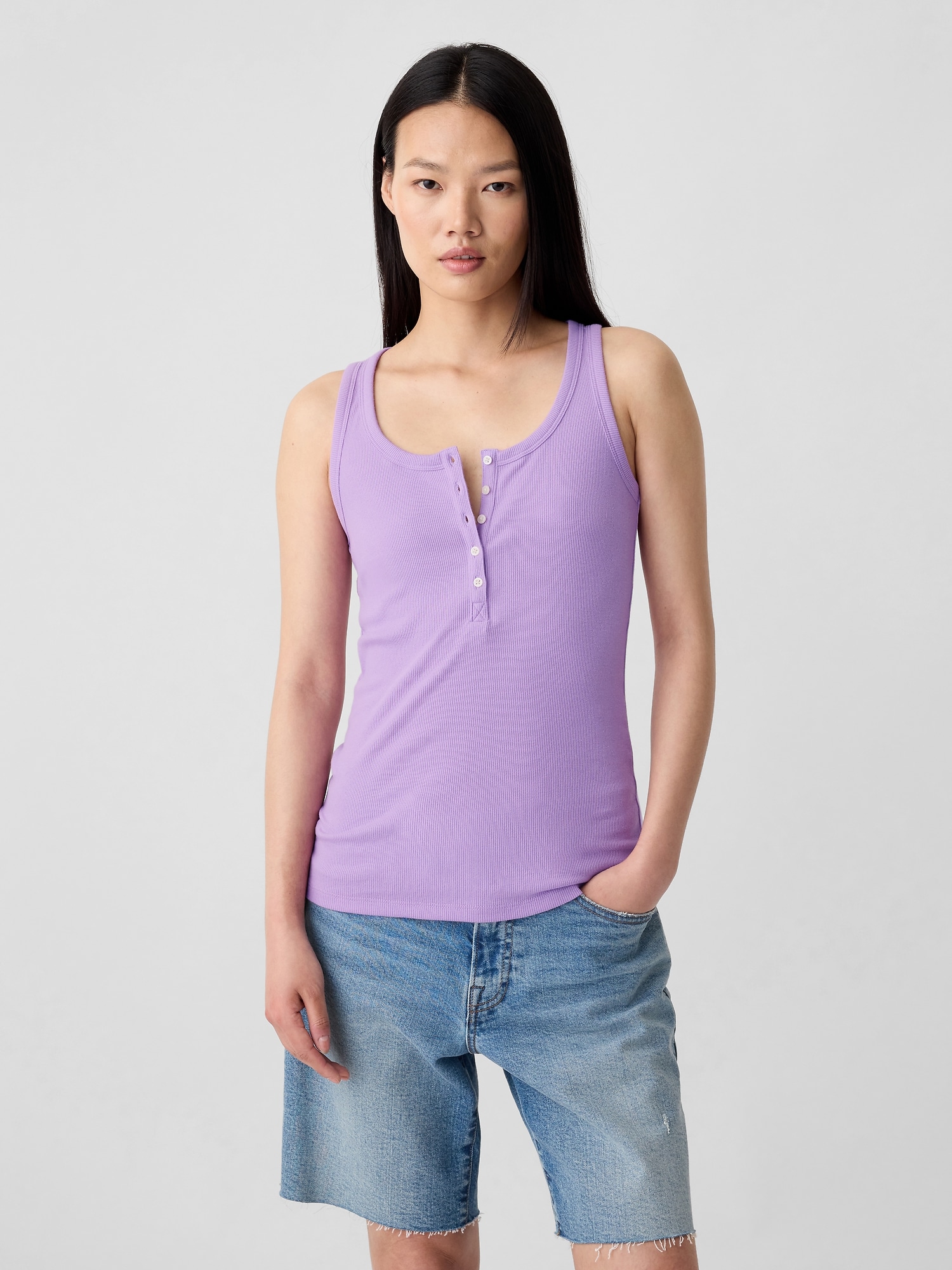 Ribbed Henley Tank Top