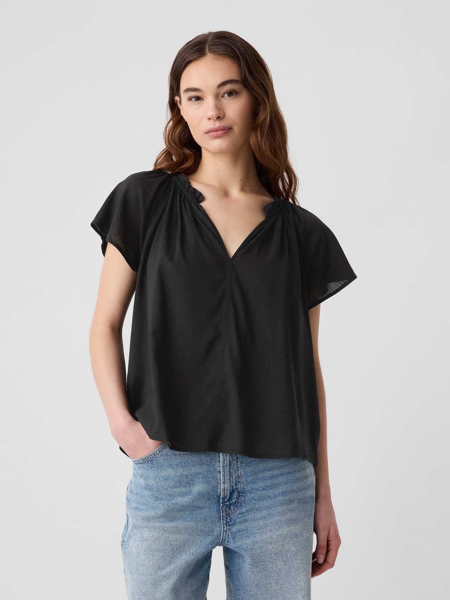 Splitneck Flutter Sleeve Top